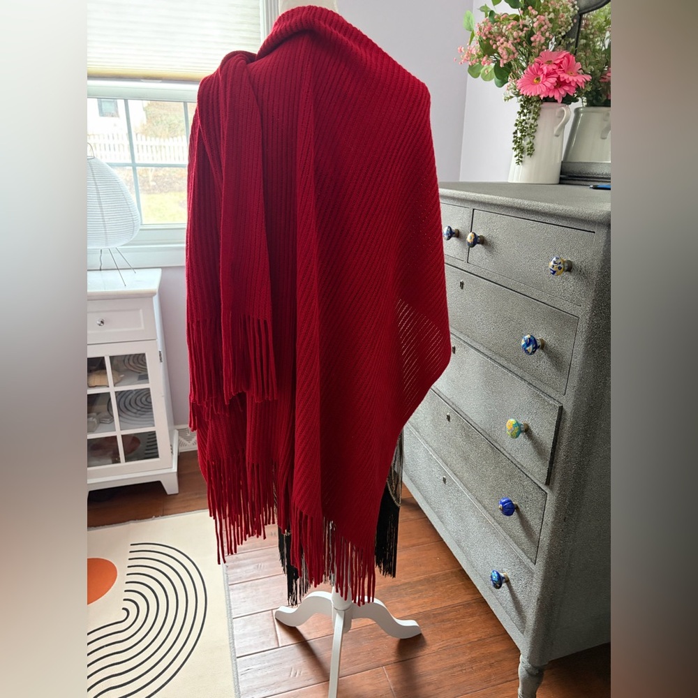 Chic Red Fringed Wrap